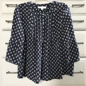 Ann Taylor LOFT Navy Blouse with Bell Sleeves